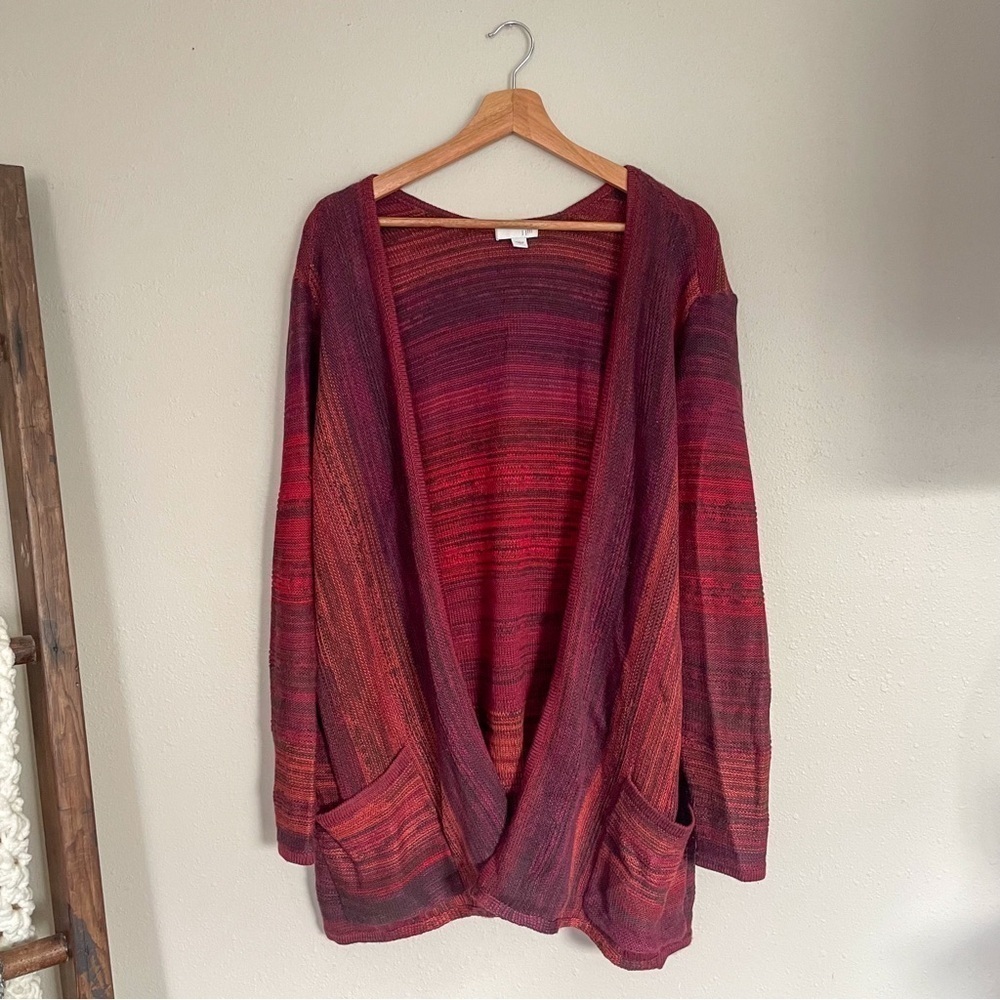 J. Jill Open Front Long Line Wool Blend Fall Colorway Cardigan Sweater